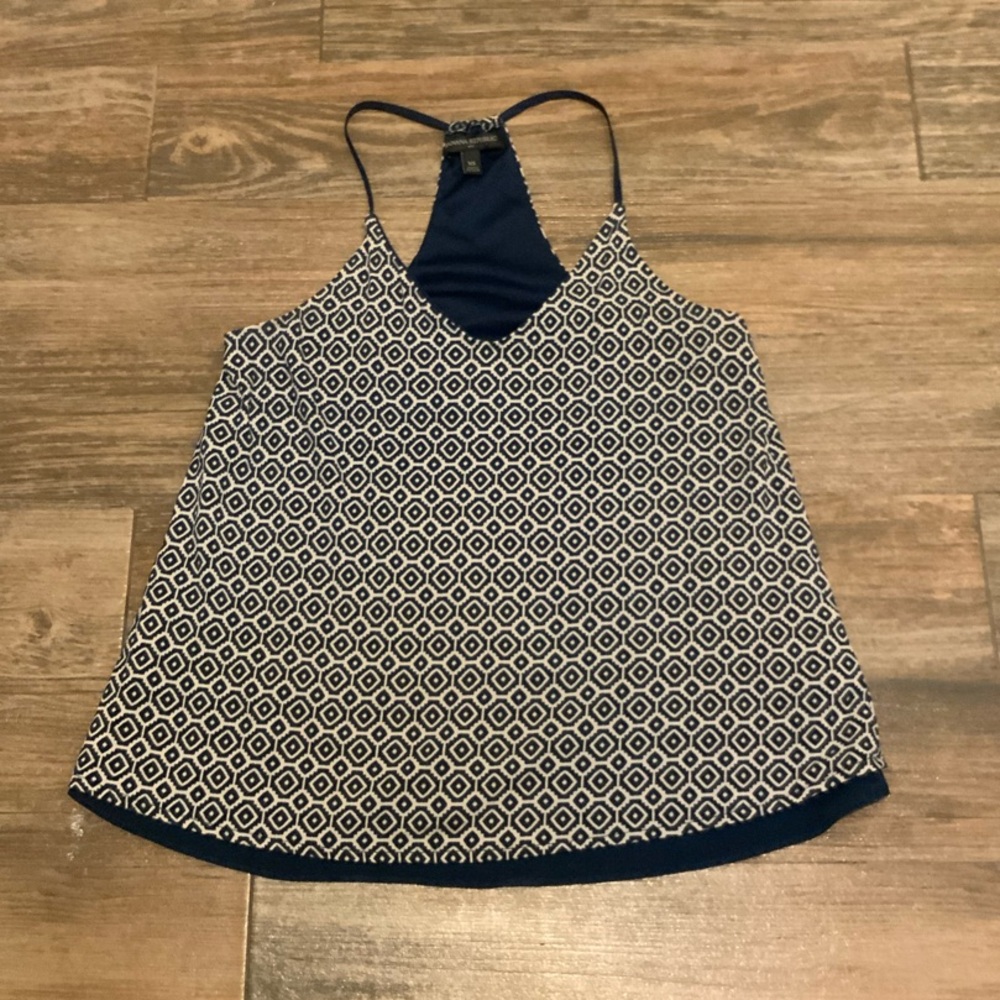 Banana Republic Women Tank Top Navy Blue and Cream Size XSmall-geometric pattern